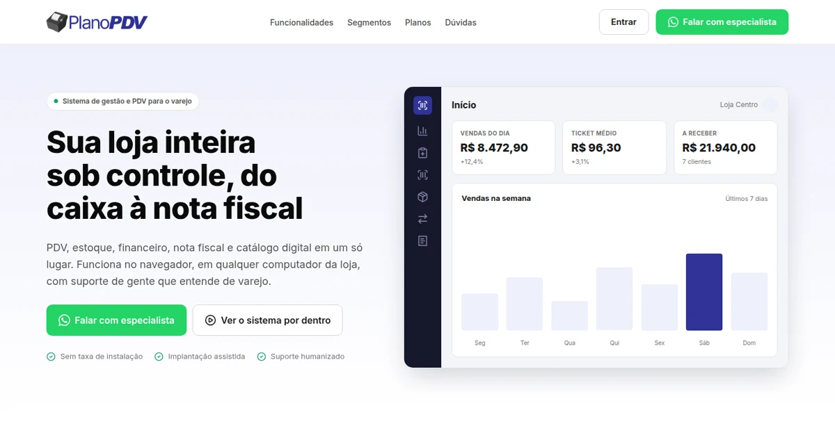 Landing page atual do PlanoPDV